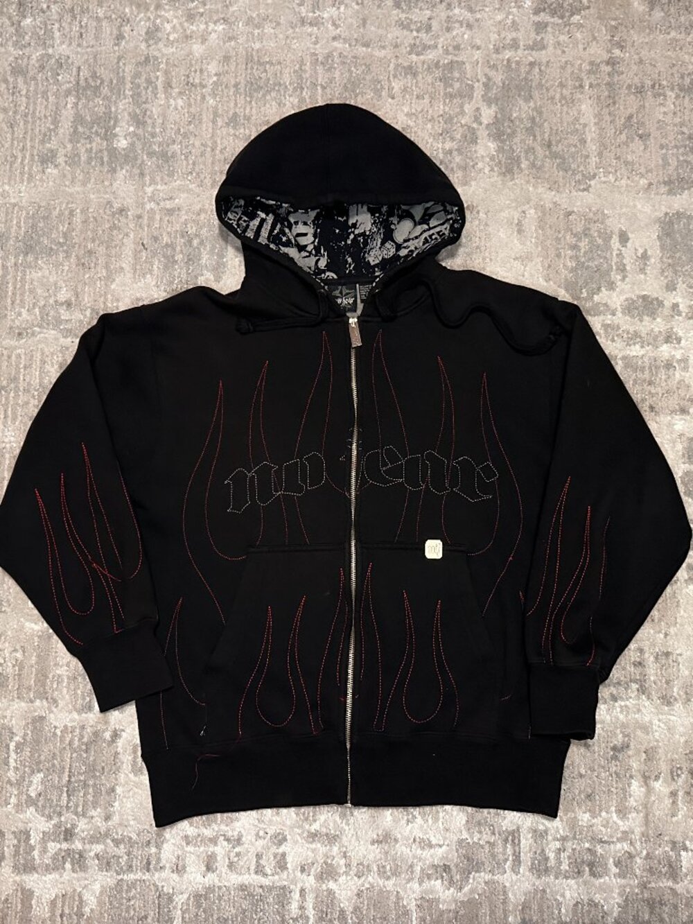 Vintage Y2K No Fear Flames Full Zip Hoodie Shacket Thermal Lined Size Small Moto